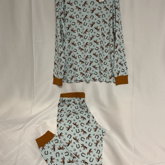 Blue and Brown Coffee Blend Horse Print Pajama Set by Leveret. XL - Picture 3 of 4